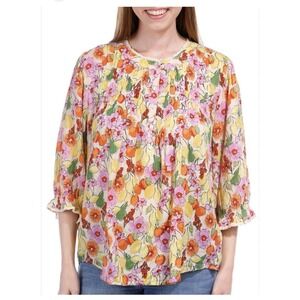 Democracy Women's Floral Top Blouse Sz 3X Multicolor 3/4‎ Sleeves Lightweight